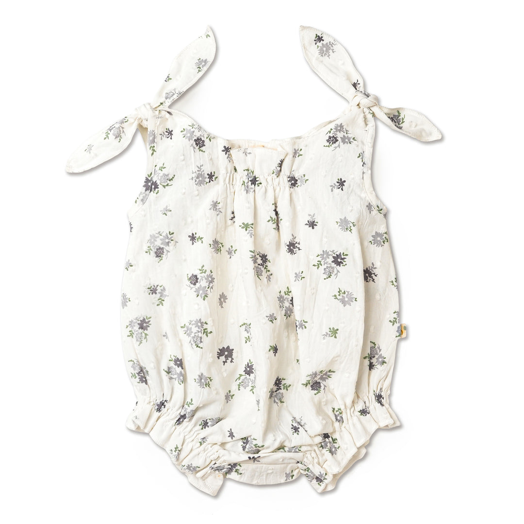 MakeMake Organic Tie Shoulder Bubble Romper Pastel Bloom