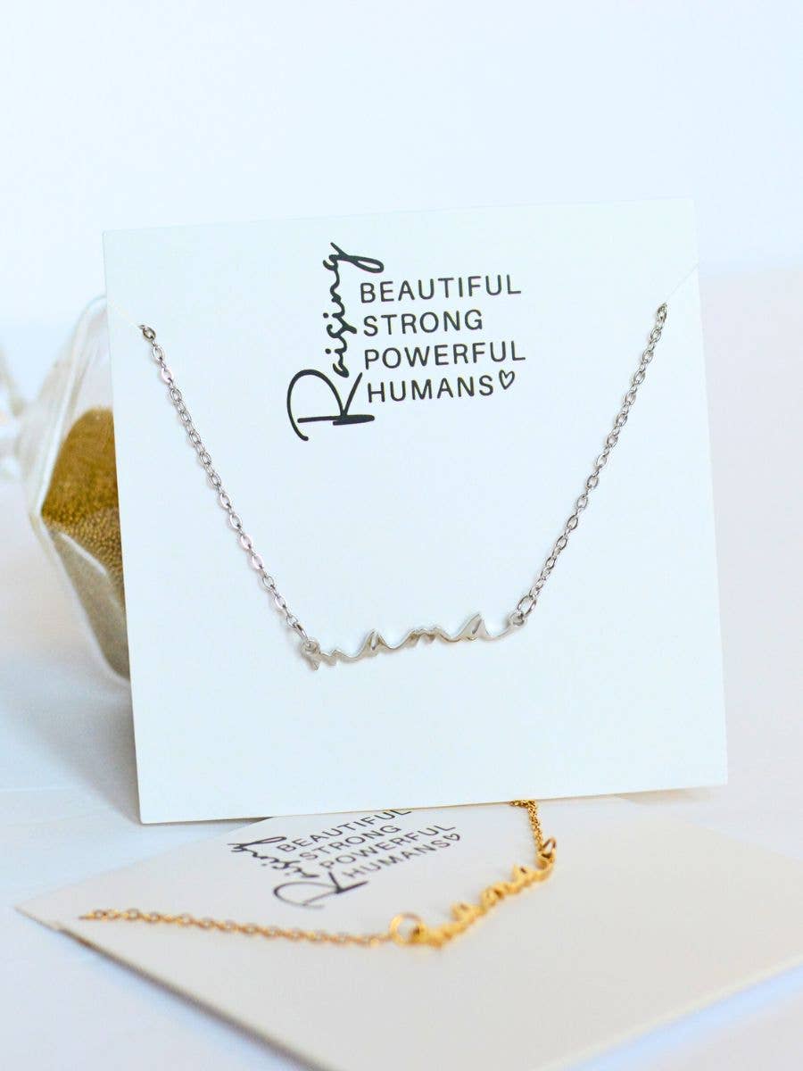 Two and Crew - Mama Necklace - Dainty Cursive Mom Jewelry, Gift for Mothers