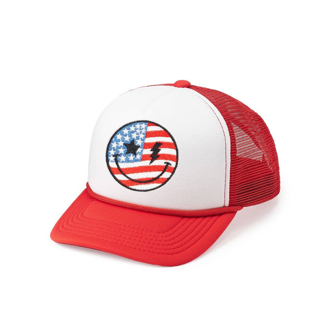 Sweet Wink - Patriotic Smiley Patch Trucker Hat - 4th of July - Kids