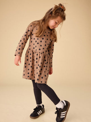 Tea Long Sleeve Skirted Dress Leopard Dots