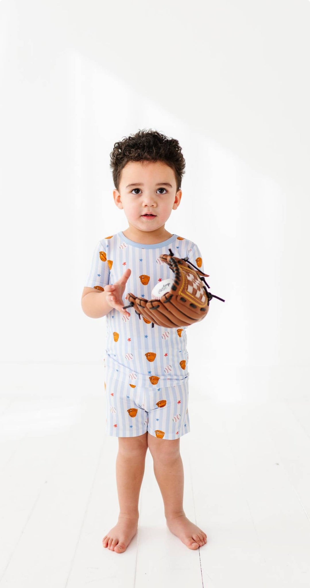 Kiki + Lulu - Stripe Baseball Toddler/Big Kid Pajamas- Short Sleeve and Shorts