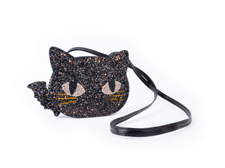 Great Pretenders Cat's Meow Black Chunky Glitter Kitty Purse