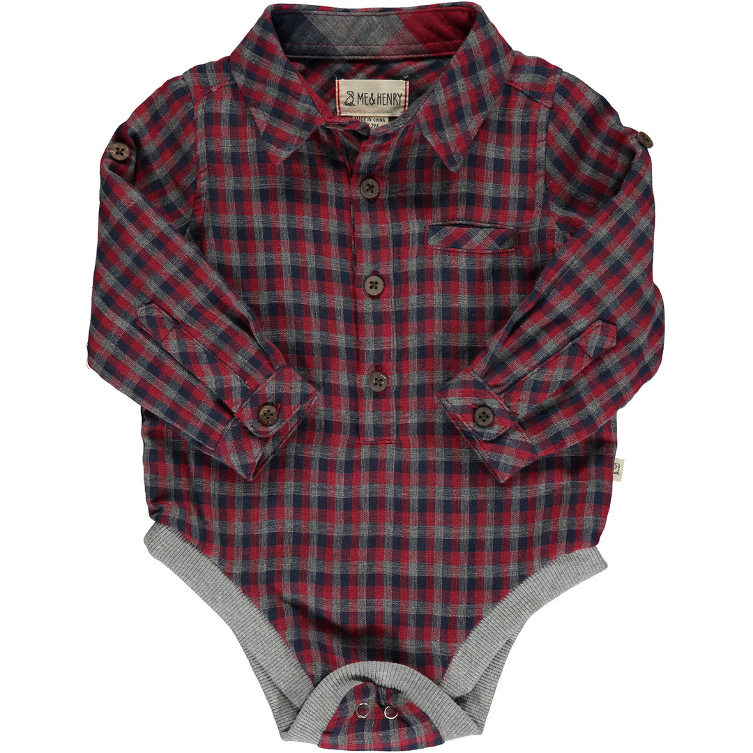 Me & Henry Jasper Woven Onsie Red Multi Plaid