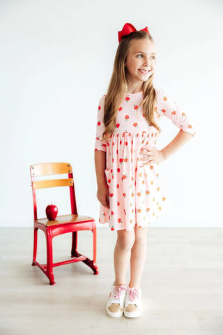 Mila & Rose An Apple a Day 3/4 Sleeve Pocket Twirl Dress