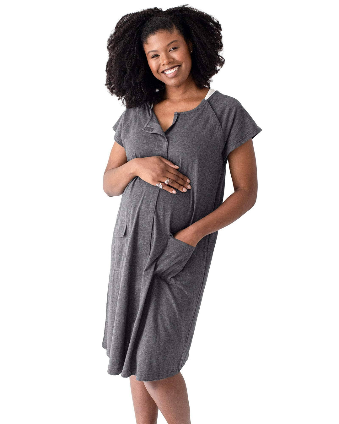 Kindred Bravely - 3 In 1 Universal Labor, Delivery & Nursing Gown Grey Heather