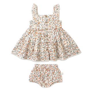 MakeMake Organic Flutter Buttoned Tiered Dress Magnolia