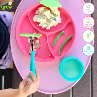321 Grow - 321 Grow Eat with Me Silicone Spoon and Fork Set - Midnight