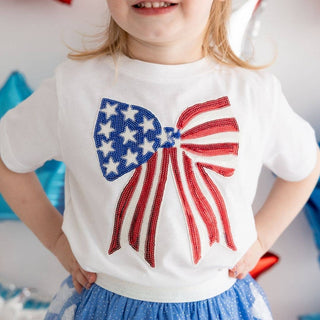 Sweet Wink - Patriotic Sequin Bow Patch Short Sleeve T-Shirt - Kids
