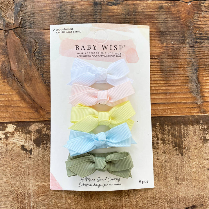 Baby Wisp - 5 Chelsea Boutique Grosgrain Bow on Snap Clips- Pastel Dream