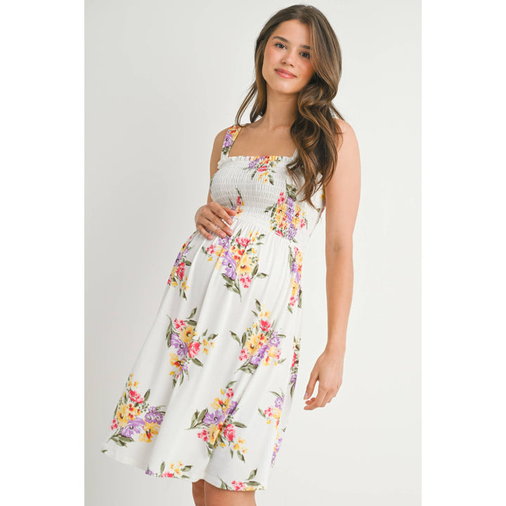 Hello Miz - White Floral Sleeveless Maternity Dress