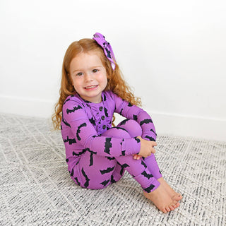 Gigi and Max - Echo Purple Bat RUFFLE TWO PIECE Bamboo Kids Halloween Lounge Set