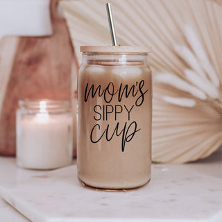 Gia Roma - Funny Coffee Mugs for Mom, Glass Cup With Lid & Metal Straws
