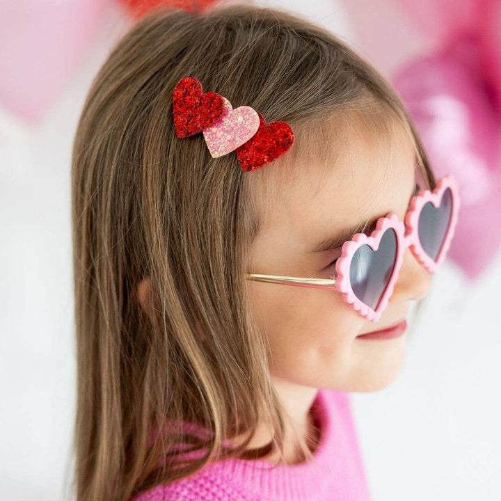 Sweet Wink - Pink and Red Glitter Hearts Valentine's Day Clip - Kids