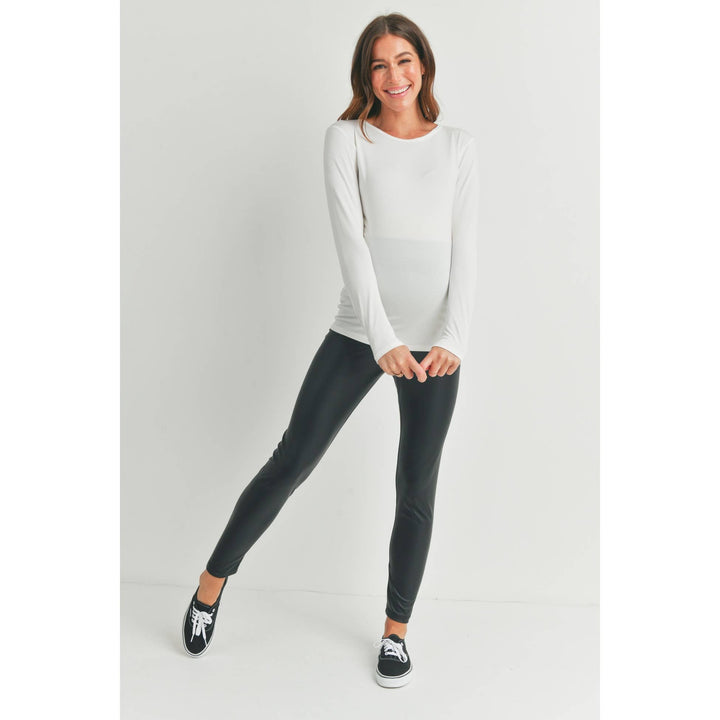 Hello Miz - Faux Leather Maternity Over the Bump Leggings