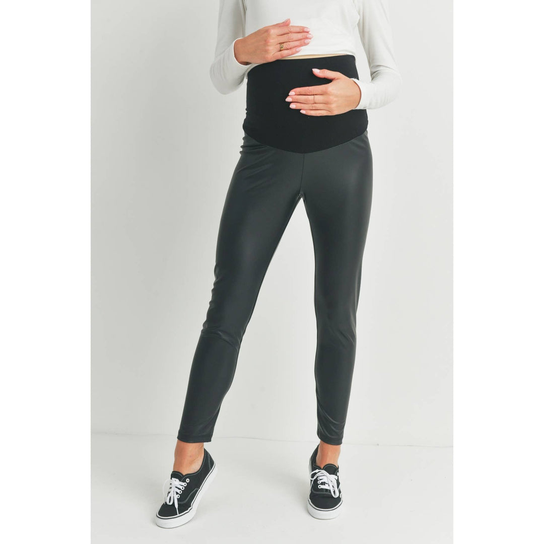 Hello Miz - Faux Leather Maternity Over the Bump Leggings