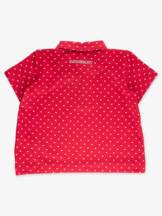 RuffleButts + RuggedButts - Boys Red Heart Polka Dot Knit Short Sleeve Performance Polo
