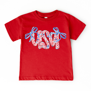 Holland Ave Clothing - Girls USA Patriotic Graphic Tee for Summer & July 4th