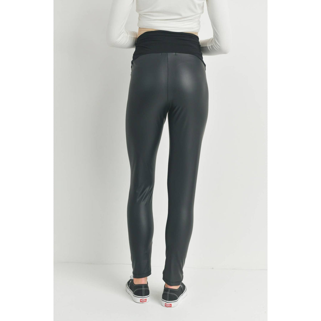 Hello Miz - Faux Leather Maternity Over the Bump Leggings