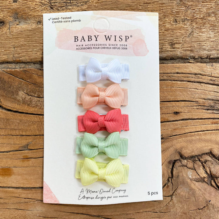 Baby Wisp - 5 Tiny Tuxedo Bows on Snap Clips - Melony