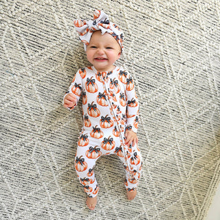 Gigi and Max - Lilith Pumpkin RUFFLE ZIP Halloween Bamboo Pumpkin Sleepies Little