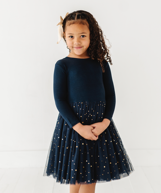 Bird & Bean® - Kids Party Dress - Girls Navy Tulle Holiday Dress - Esme