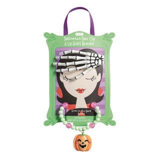 Halloween Hair Clip & Lip Gloss Bracelet Set, Cat