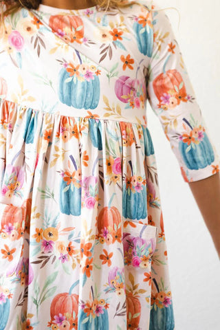 Mila & Rose Harvest Blooms 3/4 Sleeve Pocket Twirl Dress