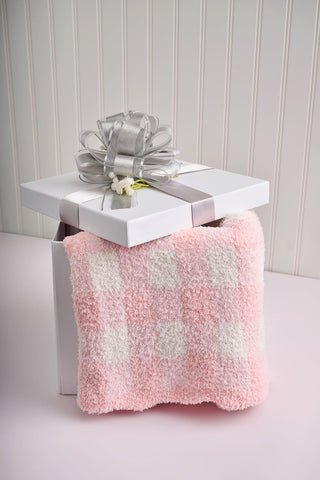 Mud Pie Chenille Pink Gingham Blanket