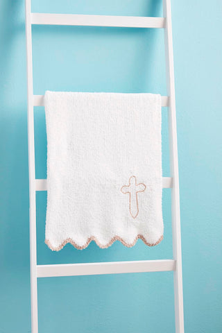 Mud Pie Chenille Cross Scallop Blanket