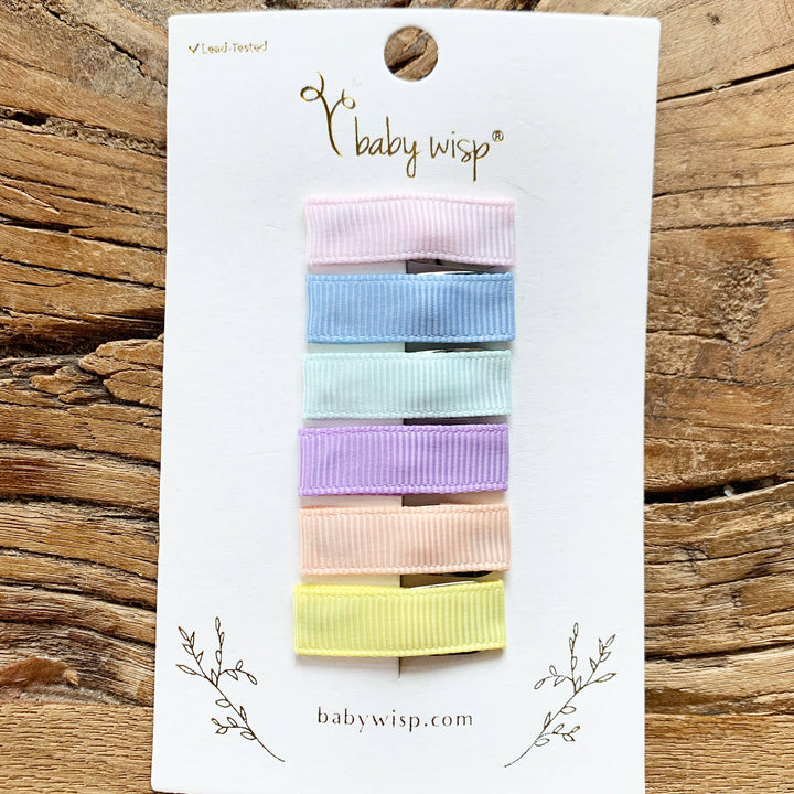 Baby Wisp - 6 Small Snap Ribbon Hair Clips - Spring