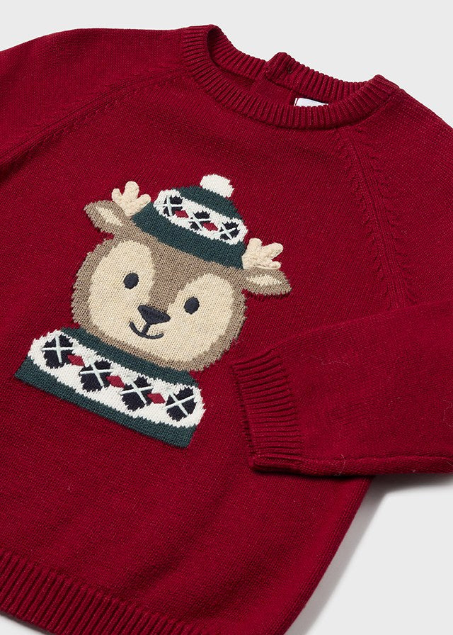 Mayoral Jersey Reindeer Cherry Red Sweater