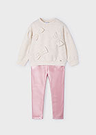 Mayoral Bow Sweatshirt and Metallic Pink Leggings Set