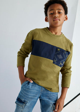 Mayoral Contrast L/S T-Shirt Khaki