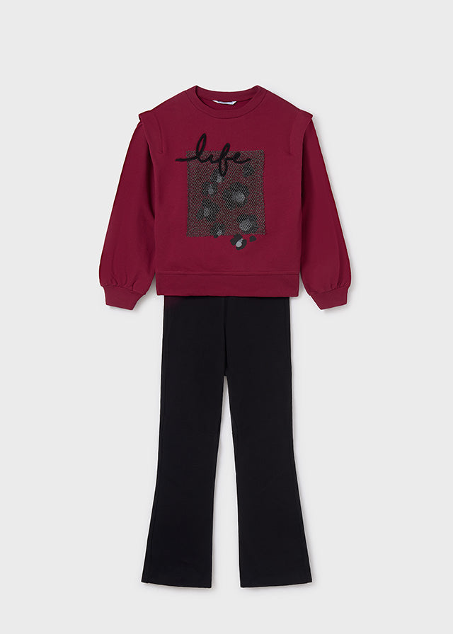 Mayoral Maroon Sweater and Black Flared Leggings Set