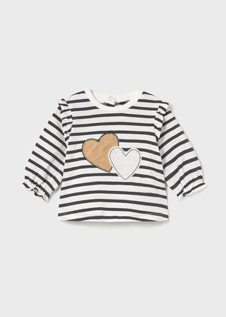 Mayoral L/S T-Shirt Black & White Stripe w/Hearts