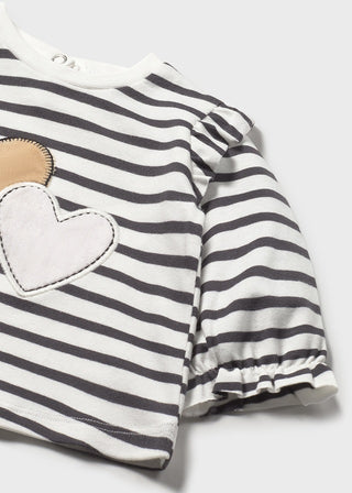 Mayoral L/S T-Shirt Black & White Stripe w/Hearts