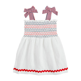 Mud Pie Red, White & Blue Smocked Dress