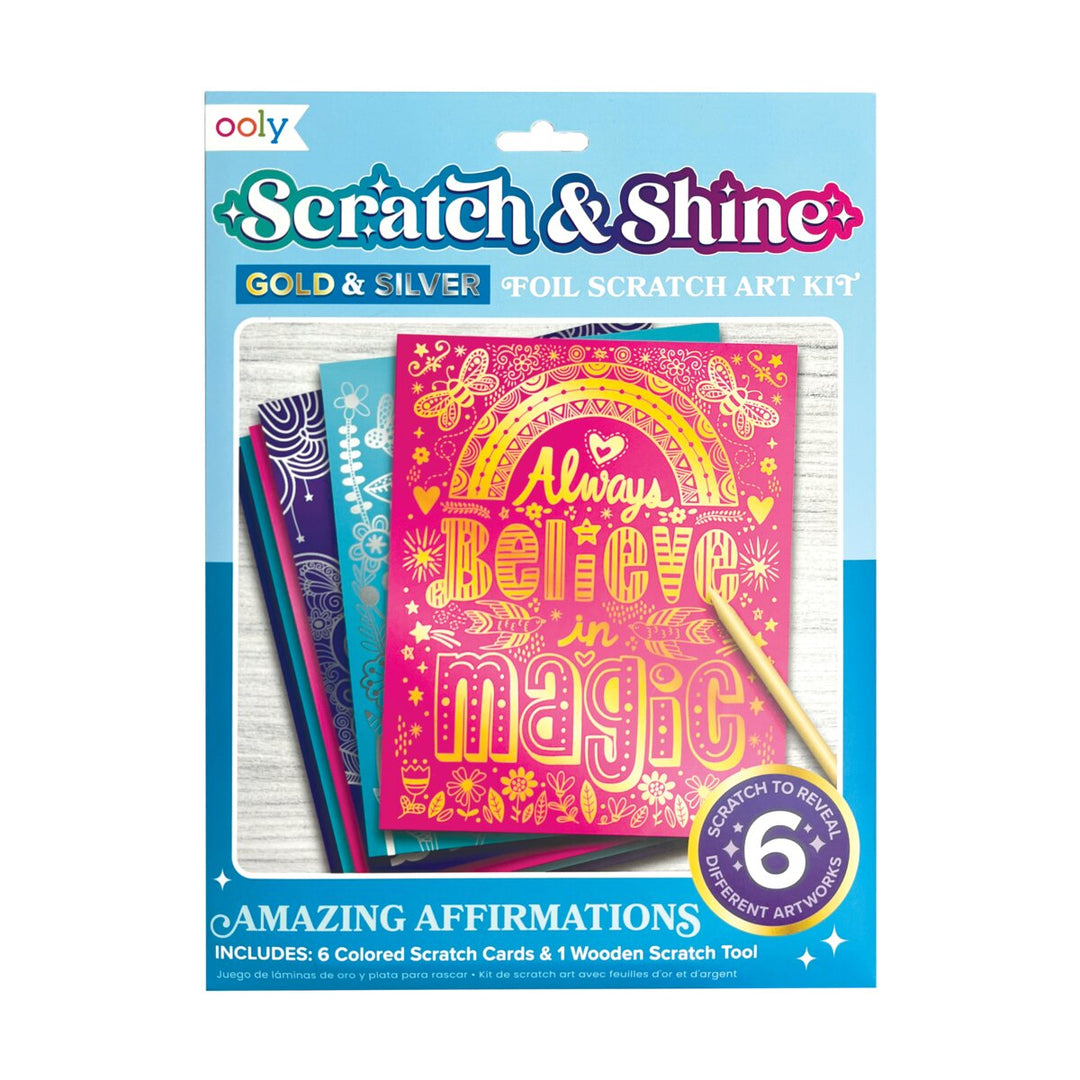 OOLY Scratch & Shine Foil Scratch Art Kids - Amazing Affirmations