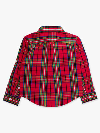 RuffleButts + RuggedButts - Boys Red Nicholas Plaid Long Sleeve Button Down Shirt