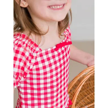 RuffleButts + RuggedButts - Girls Vintage Red Gingham Puff Sleeve Ruffle Tankini 2-Piece