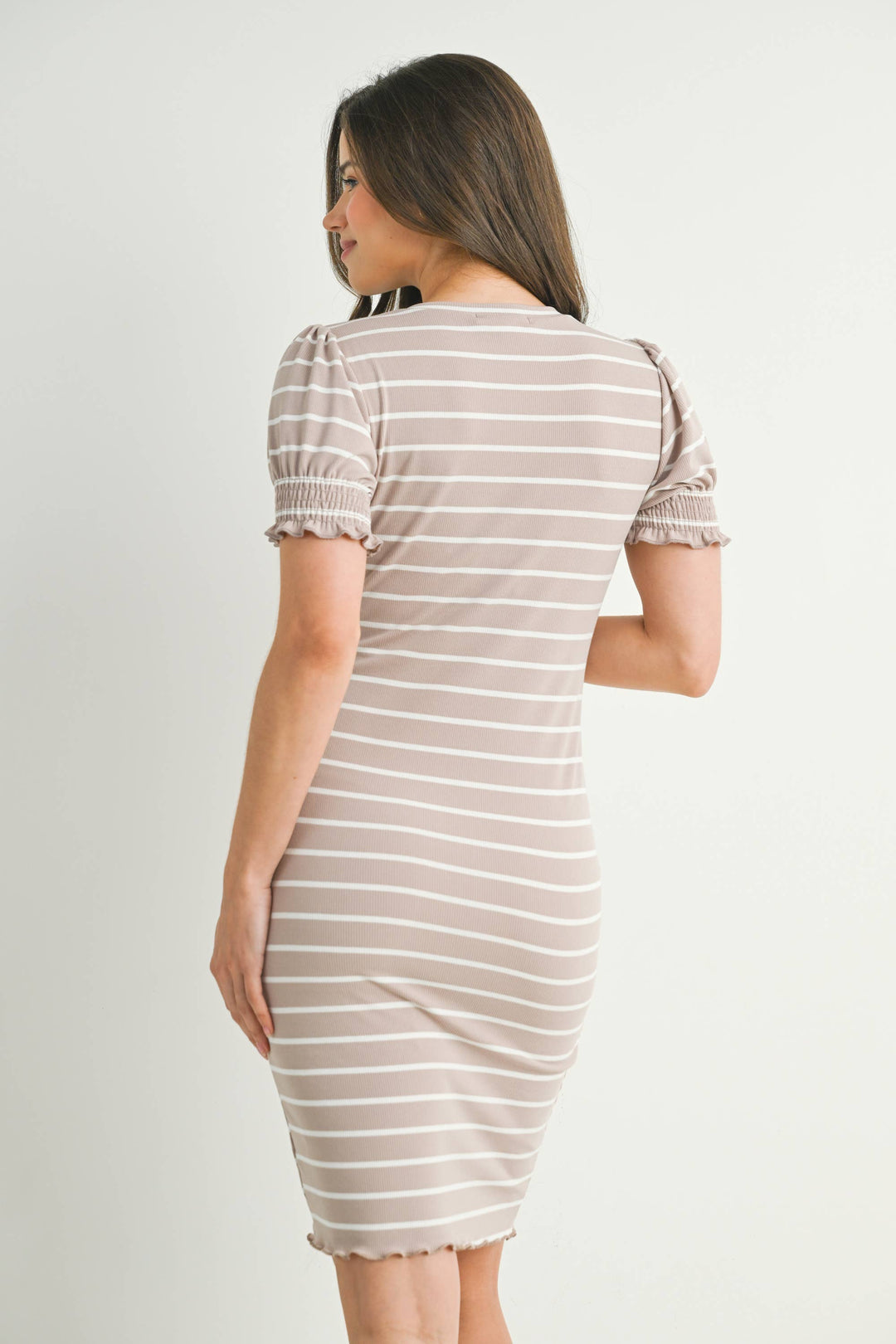 Hello Miz - Striped Short Sleeve Maternity T-Shirt Dress