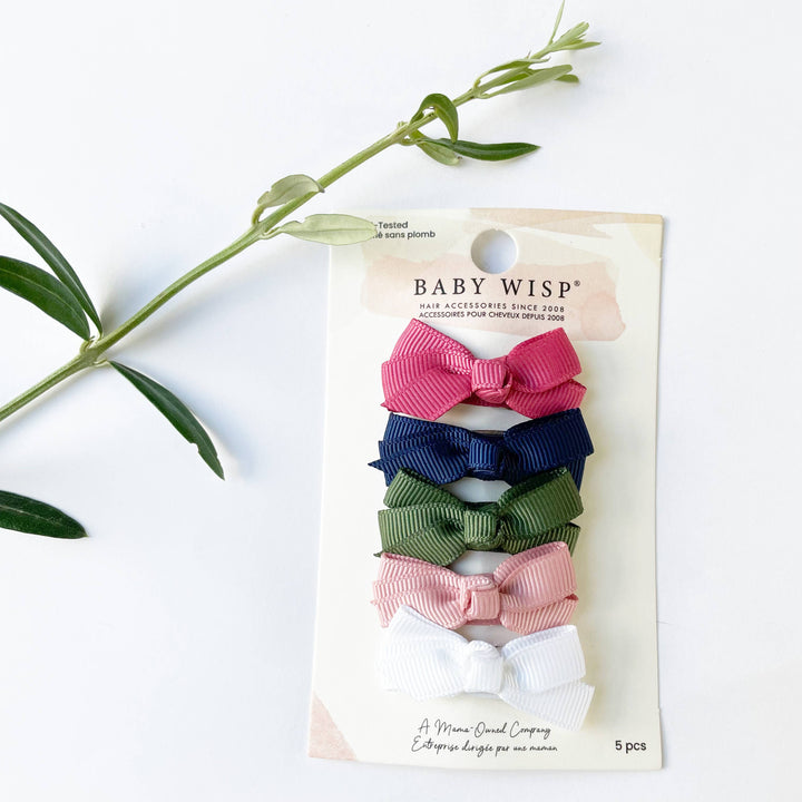 Baby Wisp - 5 Chelsea Boutique Grosgrain Bows on Snap Clips - Juniper