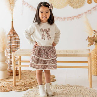 Sweet Wink - Mocha Floral Bow Patch Sweatshirt - Kids Clothing - Fall