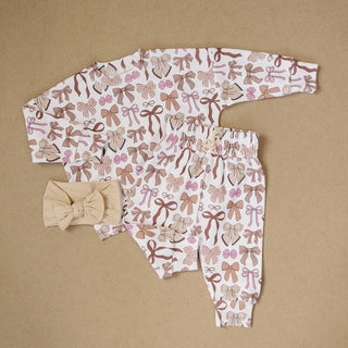 Lucky Panda Kids - Jogger Set | Mocha Bows