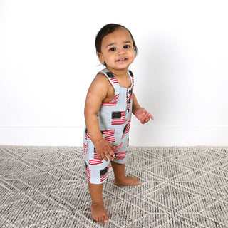 Gigi and Max - George Blue Flag Organic Coastal Coveralls 4th of July