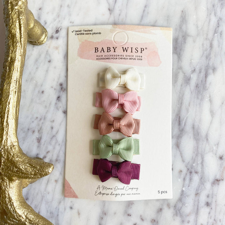 Baby Wisp - 5 Tiny Tuxedo Bows on Snap Clips- Avocado Toast