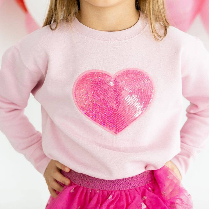 Sweet Wink - Heart Sequin Patch Valentine's Day Sweatshirt - Pink - Kids