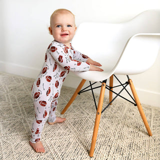 Gigi and Max - Brady Football ZIP Bamboo One Piece Baby Outfit