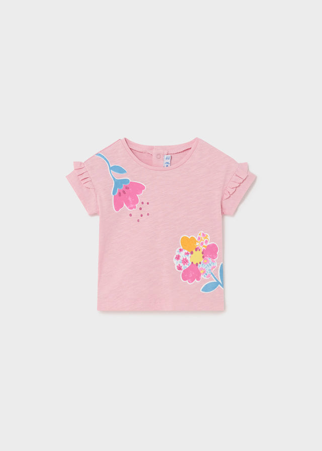 Mayoral S/S T-Shirt Pink With Flowers