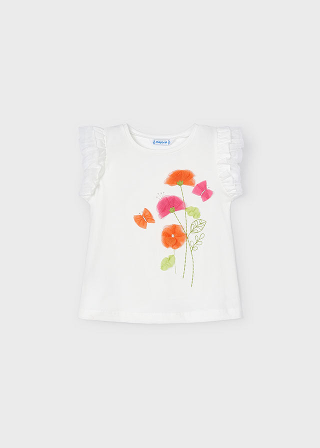 Mayoral S/S Floral T-Shirt with Ruffles